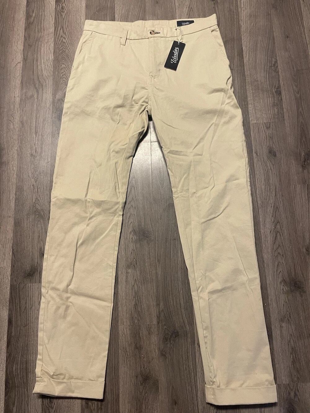 Woodies Clothing Men's Custom Stretch Chinos Beige Khaki Pants 34x33 Tailored